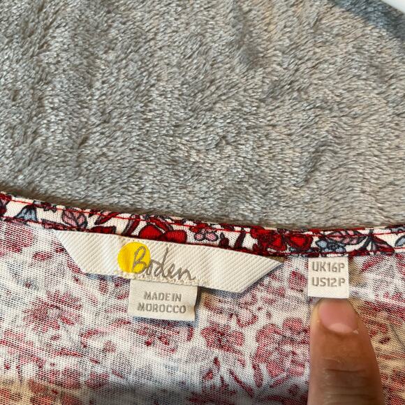 Boden Square‎ Neck Jersey Dress Floral Red Pink Size 12 Petite 100% Cotton - Picture 7 of 8